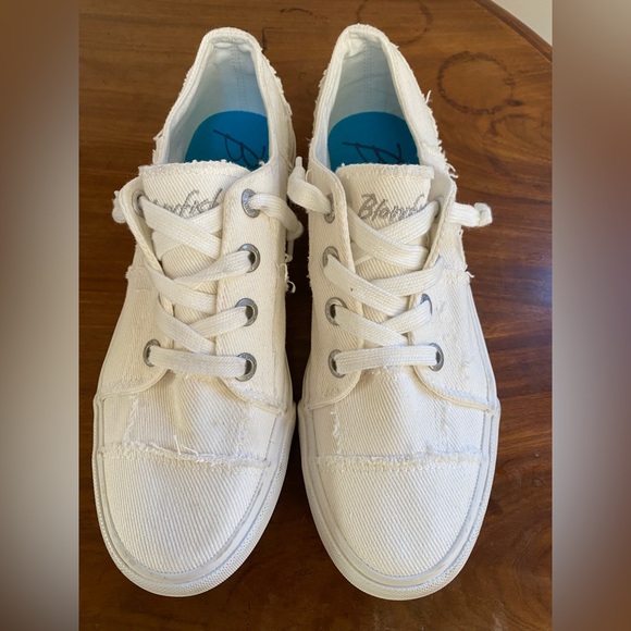 Blowfish Shoes - Blowfish Cotton Canvas Off-White Distressed Sneakers- Women’s 8